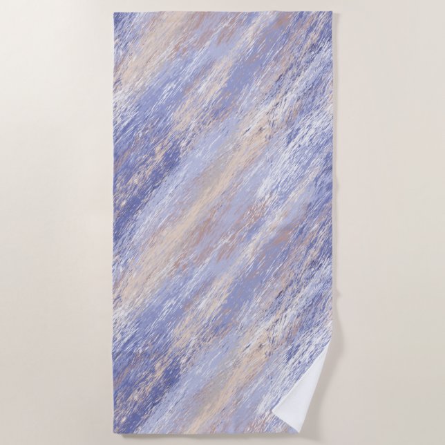 Messy Abstract Blue and Beige Paint Strokes Beach Towel (Front)