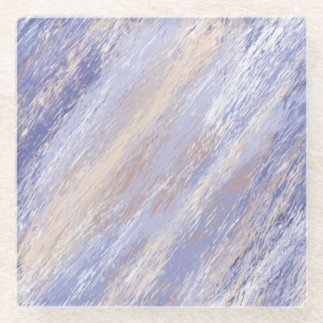 Messy Abstract Blue and Beige Paint Strokes Glass Coaster (Front)