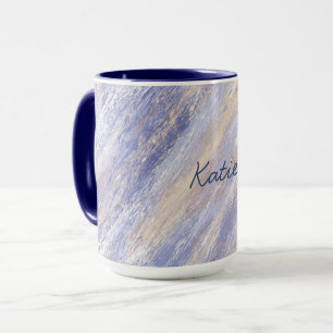 Messy Abstract Blue and Beige Paint Strokes Mug