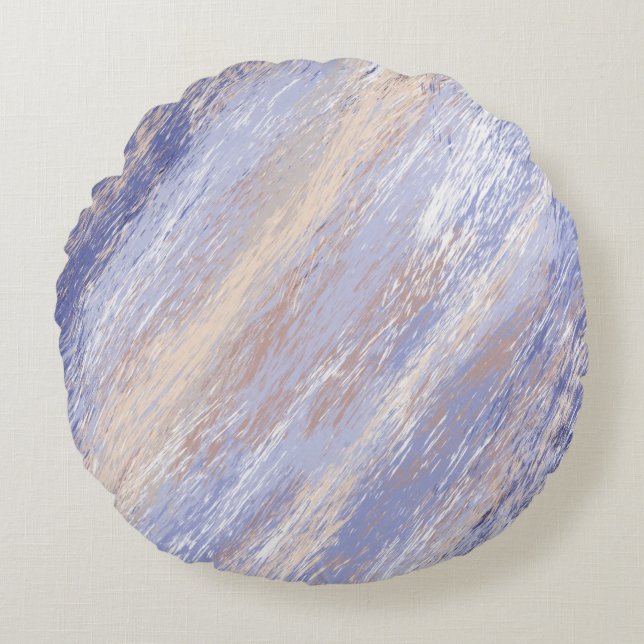 Messy Abstract Blue and Beige Paint Strokes Round Pillow (Front)