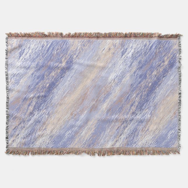 Messy Abstract Blue and Beige Paint Strokes Throw Blanket (Front)