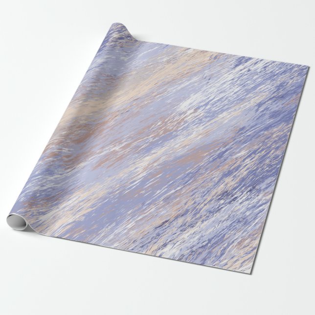 Messy Abstract Blue and Beige Paint Strokes Wrapping Paper (Unrolled)
