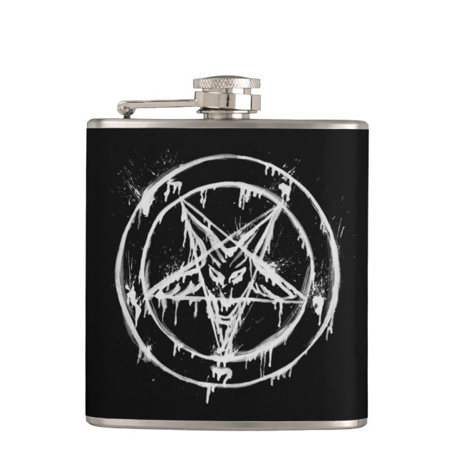 Messy Black Baphomet Flask (Front)