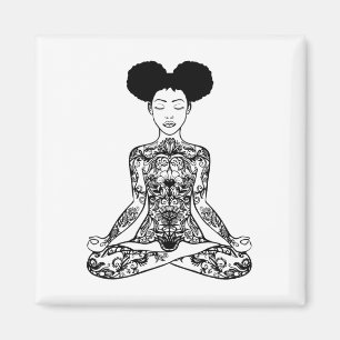 Messy Bun Afro Women Meditating Meditation Yoga Me Magnet