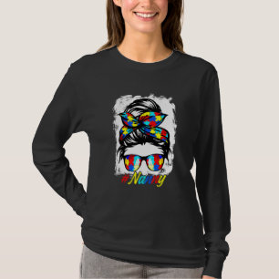 Messy Bun Bandana Nanny Ladies Girls Women Autism T-Shirt