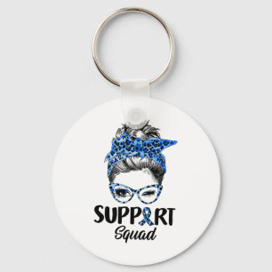 Messy Bun Blue Leopard Support Squad Diabetes Awar Keychain