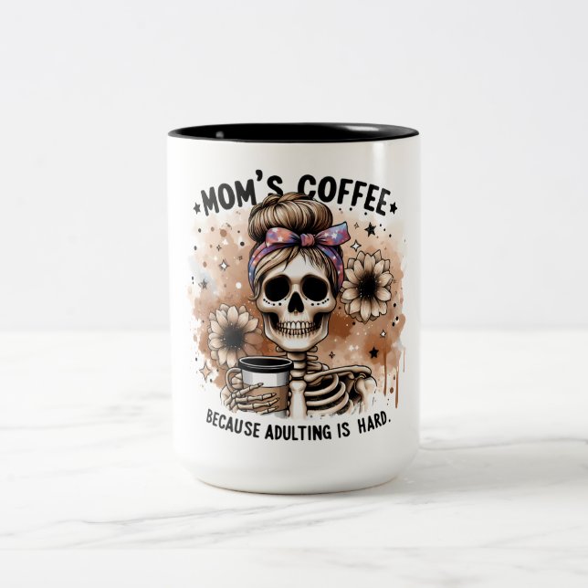 Messy Bun, Bones & Brewed Truths Two-Tone Coffee Mug (Center)