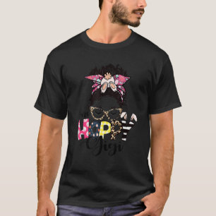Messy Bun Bunny One Hoppy Gigi Leopard Happy Easte T-Shirt