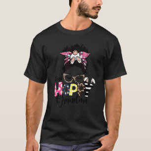 Messy Bun Bunny One Hoppy Grandma Leopard Happy Ea T-Shirt