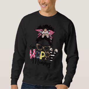 Messy Bun Bunny One Hoppy Mommy Leopard Happy East Sweatshirt