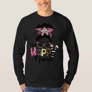 Messy Bun Bunny One Hoppy Nana Leopard Happy Easte T-Shirt