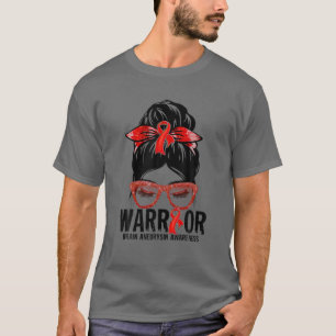 Messy Bun Burgundy Ribbon Brain Aneurysm Warrior G T-Shirt