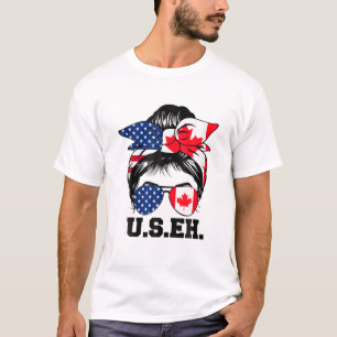 Messy Bun Canadian Mom Canadian Flag Canada Day T-Shirt