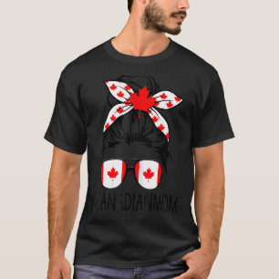 Messy Bun Canadian Mom Life Patriotic Canada Day T-Shirt
