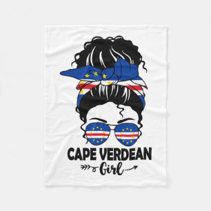 Messy Bun Cape Verdean Girl And Cape Verde Flag Gl Fleece Blanket