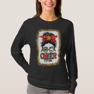 Messy Bun Cheer Mom Cheerleading Mama Leopard Blea T-Shirt