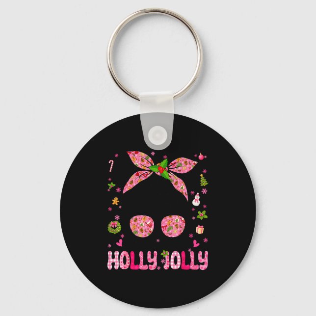 Messy Bun Christmas Nk Coquette Christmas Girls To Keychain (Front)