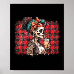 Messy Bun Coffee Funny Costume Mom Women Halloween Poster
