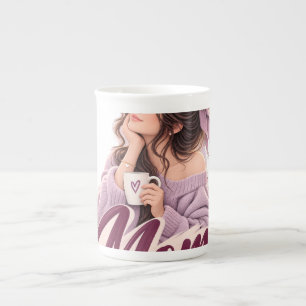 Messy Bun Coffee Mom — Cozy Mom Life Aesthetic Bone China Mug