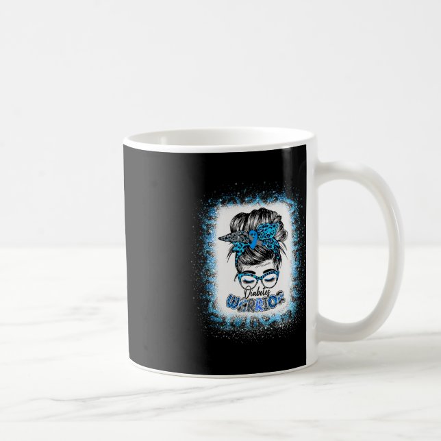 Messy Bun Diabetes Warrior Blue Ribbon Diabetes Aw Coffee Mug (Right)
