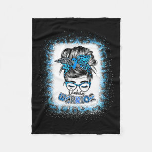 Messy Bun Diabetes Warrior Blue Ribbon Diabetes Aw Fleece Blanket