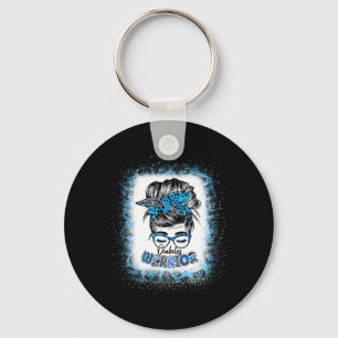 Messy Bun Diabetes Warrior Blue Ribbon Diabetes Aw Keychain
