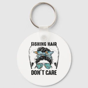 Messy Bun Fishing Hair Don't Care Reel Girls Fish Keychain