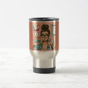Messy Bun, Getting Stuff Done – Boss Babe Cartoon Travel Mug