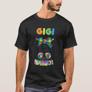 Messy Bun Gigi Of Autism Warrior Puzzle Autism Awa T-Shirt