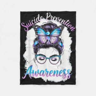 Messy Bun Girl Suicide Prevention Mental Health Gr Fleece Blanket