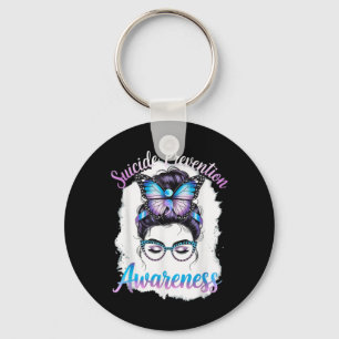 Messy Bun Girl Suicide Prevention Mental Health Gr Keychain