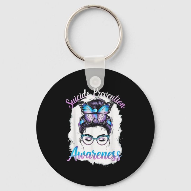 Messy Bun Girl Suicide Prevention Mental Health Gr Keychain (Front)