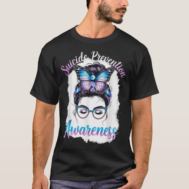 Messy Bun Girl Suicide Prevention Mental Health Gr T-Shirt (Front)