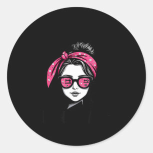 Messy bun girl woman quilting sewing hair don't ca classic round sticker