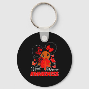 Messy Bun Girls Red Ribbon Heart Disease Awareness Keychain