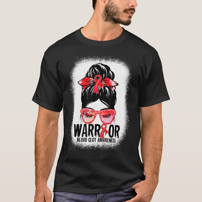 Messy Bun Glasses Red Ribbon Blood Clot Warrior T-Shirt (Front)