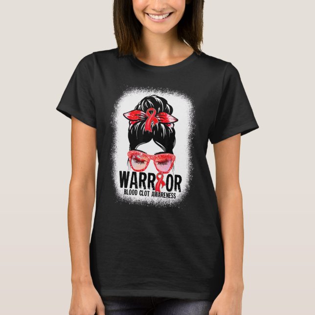 Messy Bun Glasses Red Ribbon Blood Clot Warrior T-Shirt (Front)