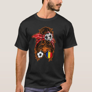 Messy Bun Hair Brown Skin Soccer Girl Romania Jers T-Shirt