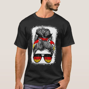 Messy Bun Hair Germany Flag Glasses German Girls W T-Shirt
