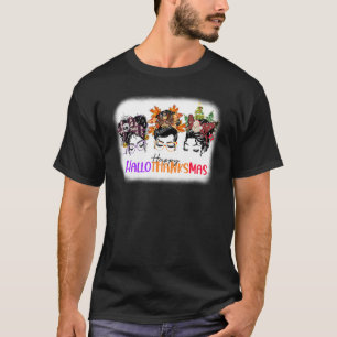 Messy Bun Hair Happy Hallothanksmas Christmas Blea T-Shirt