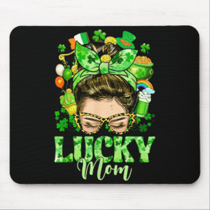 Messy bun hair lucky mom shamrocks st patrick's da mouse pad