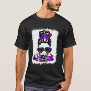 Messy Bun Hair Purple Ribbon Lupus Warrior Lupus S T-Shirt