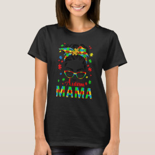 Messy Bun Hair Puzzle Bandana Autism Mama Awarenes T-Shirt