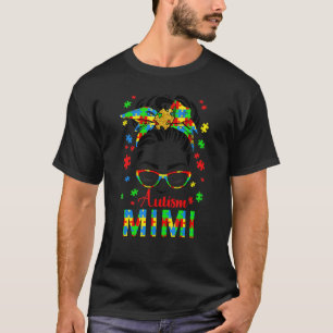 Messy Bun Hair Puzzle Bandana Autism Mimi Awarenes T-Shirt