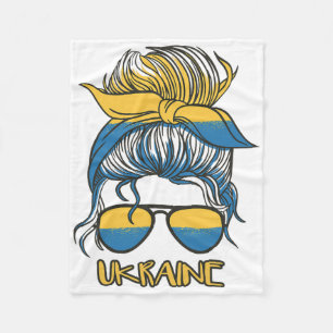 Messy Bun Hair Ukrainian Flag Girl Ukraine Fleece Blanket