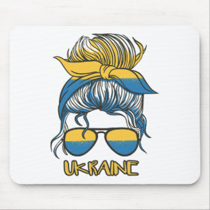 Messy Bun Hair Ukrainian Flag Girl Ukraine Mouse Pad