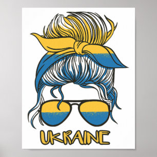 Messy Bun Hair Ukrainian Flag Girl Ukraine  Poster