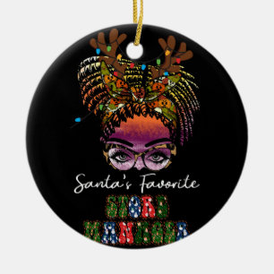 Messy Bun Hair Women Christmas Santas Favourite St Ceramic Ornament