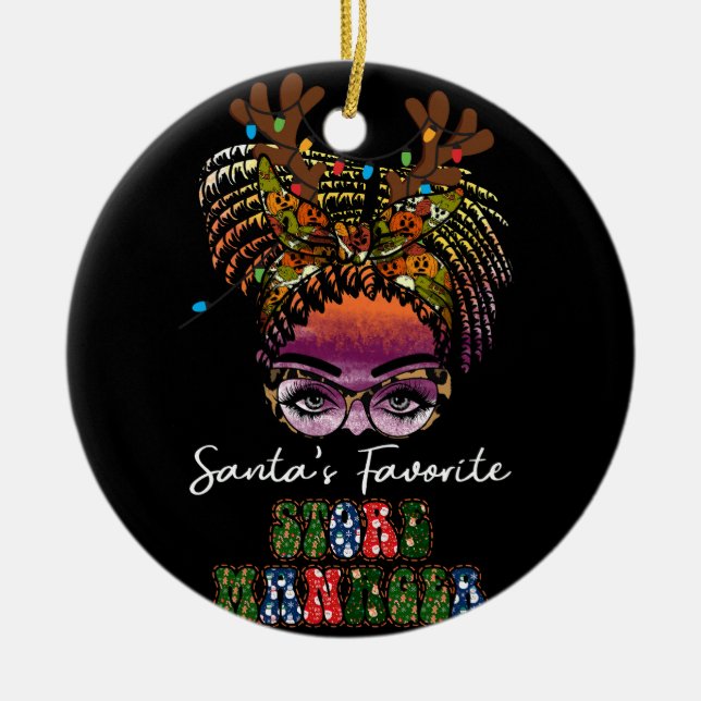 Messy Bun Hair Women Christmas Santas Favourite St Ceramic Ornament (Front)