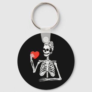 Messy Bun Heart Valentines Day Bones Skull Love  Keychain